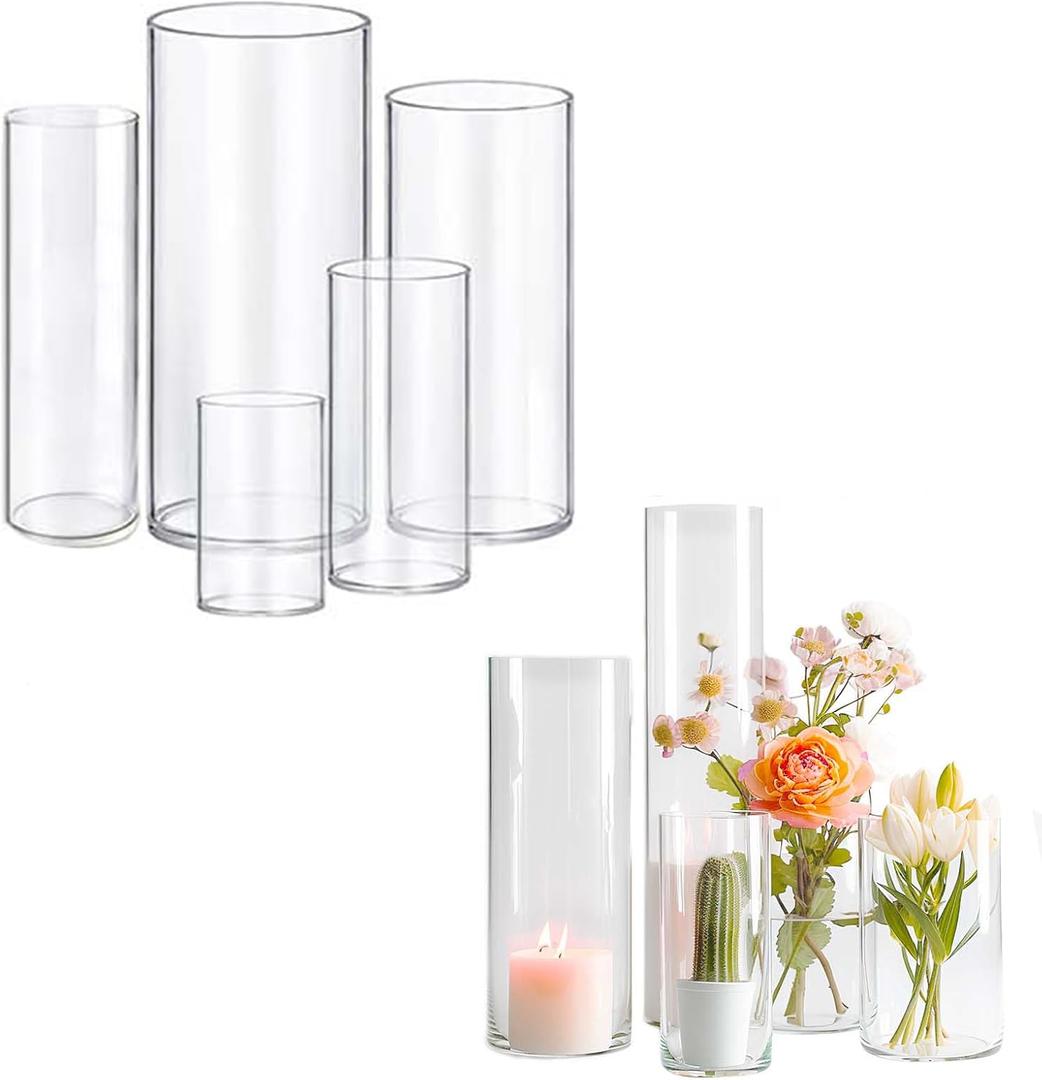 5pcs Glass Vase Cylinder Vases for Centerpieces Small Flower Glass Clear Vases Home Decor Centerpiece Table Flower Vase Decorations for Wedding DecorationHoliday Mixed Sizes Tall