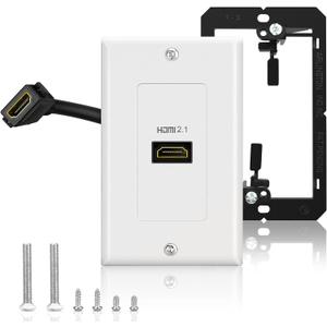 HDMI 2.1 Wall Plate, ELECTOP 8K HDMI Wall Outlet Pass Through with Low Voltage Metal Mounting Bracket, Supports 8K@60Hz and 4K@120Hz, 3D, HDR, 48 Gbps HDMI Box, Fits Home Theater Systems