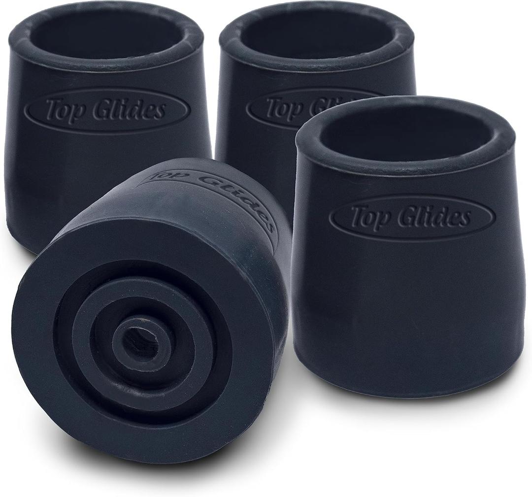 Top Glides Steel-Reinforced Walker, Commode, and Bath Bench Replacement Rubber Tips, Black, 1" (Pack of 4)