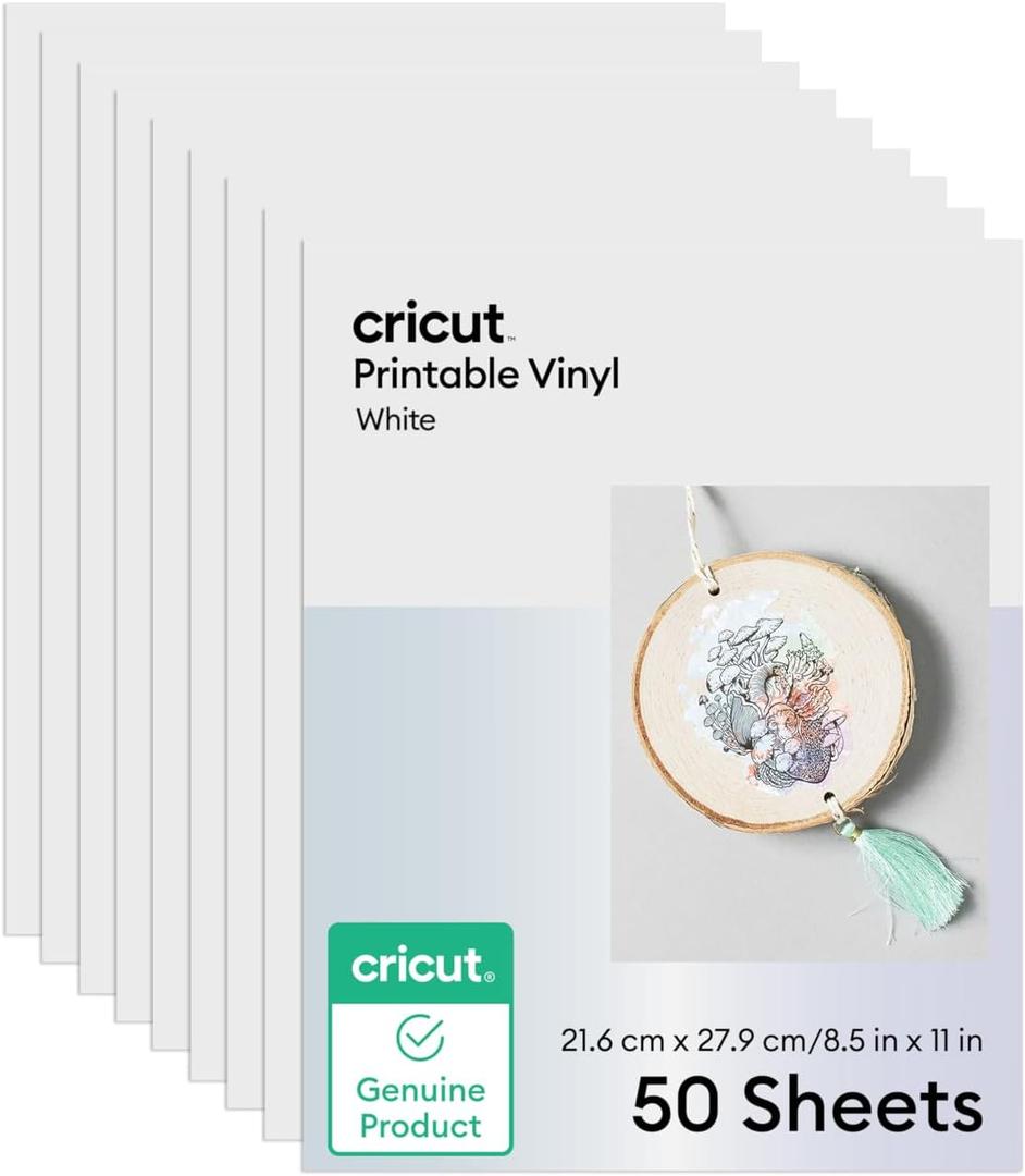 Cricut Vinyl Sticker Paper (50 White Sheets, 8.5x11), Printable Stickers for Inket Printer - Compatible with Cricut Maker, Explore, & Joy Xtra Machines