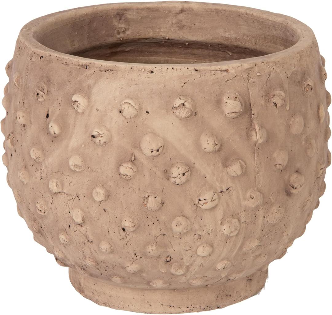 Creative Co-Op 9.25" Round Sandstone Hobnail Planter with Distressed Finish, Greige (Beige)