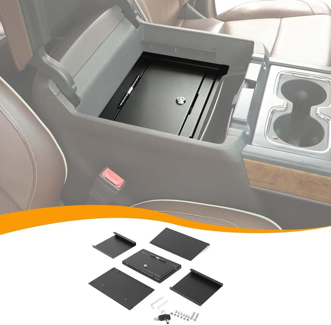 Center Console Armrest Locking Storage Safe Box Armrest Organizer Gun Safe Box with Key Compatible with Chevrolet Silverado Sierra GMC 2014-2018, Interior Accessories