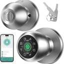 Fingerprint Smart Door Knob with Fingerprint & Keypad, App Controlled Biometric Keyless Entry Door Lock for Bedroom, Storage Room, ApartmentOffice, Hotel (Silver)-HL-8