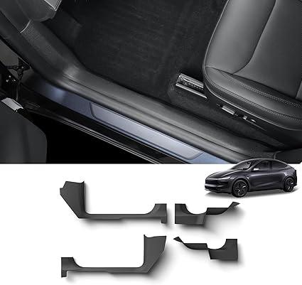 LUCKEASY 4PCS Front & Rear Door Entry Threshold Strip Protector for Tesla Model Y Juniper 2025 2026 Door Sill Protective Cover Antidust Pads Protector Cover for Model Y Juniper Accessories TPE Black