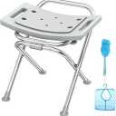 Folding Shower Chair Seat, 17.5" Stainless Steel Small Shower Chair for Inside Shower with Pad, 400lbs Portable Travel Shower Stool, Safety Anti-Slip Bath Chair for Seniors, Disabled, Gray