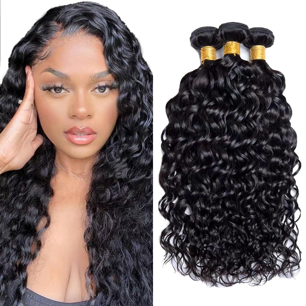 26 28 30 Inch GveoXvo Water Wave Bundles Natural Color Wet and Wavy Bundles Human Hair Mixed Length 3 Bundles