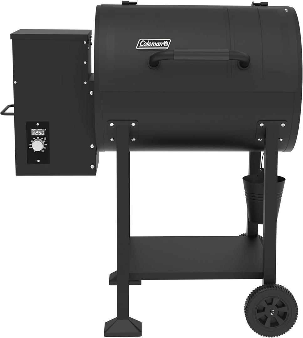 Coleman Cookout 700 Pellet Grill with 690-Sq. In. Total Cooking Surface, 2-Wheel Cart and Shelf Storage in Black, Durable Pellet Smoker Grill for Grilling, Roasting, Baking, Roasting, and Smoking