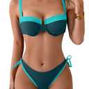 Eomenie Bikini Set for Women Underwire Push Up Two Piece Bathing Suit Color Block Swimsuit Swimwear, L