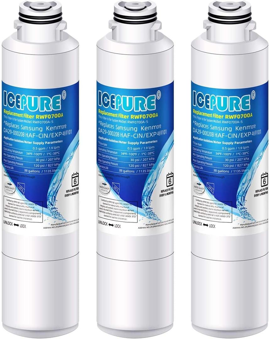 ICEPURE DA29-00020B Replacement for Samsung Water Filter HAF-CIN/EXP HAF-CIN DA29-00020B-1 RF28HMEDBSR RF263BEAESR RS25J500DSR RF263TEAESG RWF0700A HDX FMS-2 DA97-08006A-1 RF4287HARS RF28HFEDBSR 3PACK