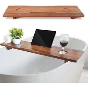 Luxe Premium Acacia Wood Bathtub Tray Caddy with Adjustable Legs, 35x9 Inch Large Wooden Bath Tub Board, Anti-Tipping Bath Shelf Over Tub, Bathtub Accessories