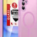 LeYi Compatible for Samsung Galaxy A15-5G Phone Case: Samsung A15 5G Case [Magnet Fit] with Screen Protector, Matte Translucent Soft-Touch Skin & Full Body Protection for Cell Phone A 15 Cover, Pink