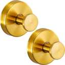 Reusable Heavy Duty Suction Cup Hooks for Kitchen/Bathroom/Shower - Wet-Proof Hooks for Towels, Robes, Loofah&Wreaths/No Drill Mounting on Glass, Tile, Metal (2, Brushed Gold)