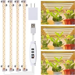 LED Grow Light Strips for Indoor Plants Full Spectrum 3500K, 192 LEDs Plant Light Bar with 3/9/12H Timer, 10 Dimmable Levels for Seedling Succulent, 13 Inches, 4 Head (4 Strip)