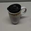 Bosmarlin Ceramic Travel Coffeel Mug with Handle and Lid, 18 oz, Portable Coffee Cup for Car Cup Holder, Microwave and Dishwasher Safe, Reactive Glaze (Light Grey Blue)