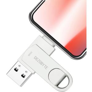 USB 256GB Flash Drive Photo Stick for Phone External Storage DEZOBYTE Compatible for i-Phone Pad Android USB C PC MS02 Silver