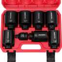 SAE Deep Impact Socket Set 8-Piece 1/2-inch Drive Wheel Axle Nut Wrench Large Sockets Standard Adapter 1-11/16 1-9/16 1-3/8 1-7/16 1-1/2 1-5/8 1-3/4 Imperial Spindle Joint Torque Bearing Locknut Truck