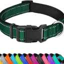 Reflective Dog Collar, Adjustable Soft Neoprene Padded Nylon Pet Collars with Buckle for Medium Dogs, Dark Green, M