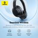 Baseus Bass BH1 Lite Bluetooth Headphones Over Ear, SuperBass, 80H Playtime,AI ENC Clear Calls, Comfortable Fit, Smart App Control, Bluetooth 6.0, Foldable Lightwight Headset for Travel -Inky Black