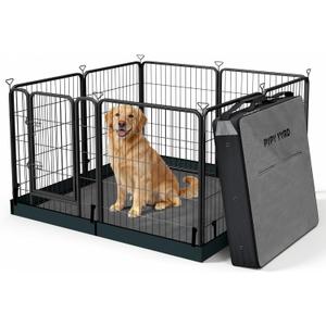 Dog Playpen with Bottom and Storage Bag, 32" H 8 Panels Puppy Pen with Square Bottom, Heavy Duty Dog Fence for Small/Medium Dogs