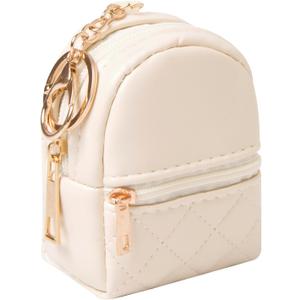 Mini Backpack Cute Cosmetic Bag for Women, Creative Cute Pendant Keychain Key-chains Keyrings PU Leather Makeup Bag Key Lipstick Card Holder Data Cable Organizer Zipper Pouch (Beige)