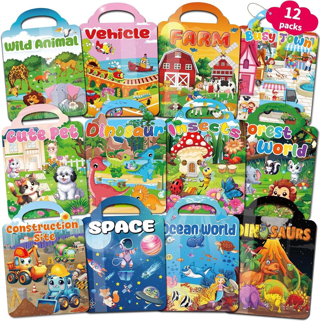 12 Set Reusable Sticker Books for Toddlers 2-4 1-3, Kids 3D Puffy Sticker Activity Books, Birthday Party Favors Goodie Bags Stuffer