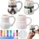 Zubebe 4 Sets Christmas Paint Your Own Mugs Craft Kit, Xmas Ceramic to Paint, Christmas Snowman DIY Mugs for Adults, Festive Coffee Tea Cup with Painting Set for Family Xmas Craft Office Gift
