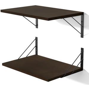 Love-KANKEI Deep Floating Shelves for Wall, 16" W x 12" D Wide Wall Shelves Set of 2, Rustic Large Wood Hanging Shelves for Storage, Bathroom Bedroom Living Room Kitchen Dark Brown