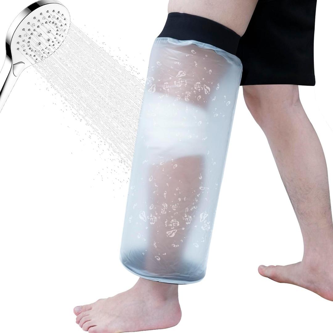 Waterproof Knee Cast Cover for Shower Adults, Reusable Cast Covers Protector for Knee After Surgery, Watertight Cast Bag for Bandage, Wound, Burns