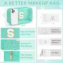 Initial Clear Makeup Bag, Birthday Gift Preppy Chenille Patch Cosmetic Bag, Initial Travel Essentials Beach Toiletry Pouch, Ideal Gift for Teachers & Moms, Women and Girls (Green, S)