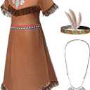 Native American Costume Girls Dress Indigenous American Indians Kids Party Cosplay 11-12 Years Brown