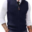 PJ PAUL JONES Men's Sweater Vests Slim Fit Twill Textured Full Zip Sleeveless Vests Casual Outwear (Navy Blue, XL)