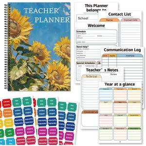Teacher Planner Book for Yearly, Weekly & Monthly Lesson Planner, January-December Yearly Planner A4 Size with Checklist, Notes, School Teacher Supplies for Classroom Organization - Sunflower