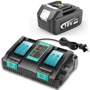 6.0Ah Lithium-ion Replacement for Makita 18V Battery and Rapid Dual Charging Port Charger Compatible with Makita Battery 18V BL1815 BL1830 BL1840 BL1850 BL1860