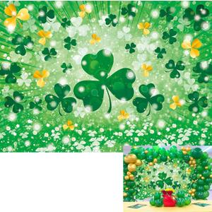 St Patricks Day Photography Background Lucky Shamrock Bokeh Background Golden Green Irish Festival Newborn Baby Kids Party Supplies Banner Props (94x70inch(8x6FT))
