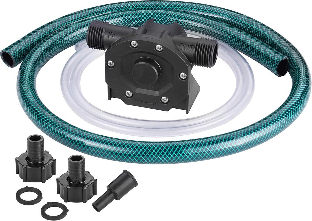 Self-Priming Mini Hand Water Transfer Drill Pump Kit with Water Hose & Oil Hose for Home Water Oil Fluid Transfer (Black)