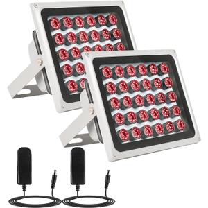 2 Pack IR Illuminators 30 LEDs 850nm Long Range Illuminator Up to 330ft/100m 90 Degree Wide Angle Infrared Flood Light IP67 Waterproof for Security Camera IR Light Indoor&Outdoor