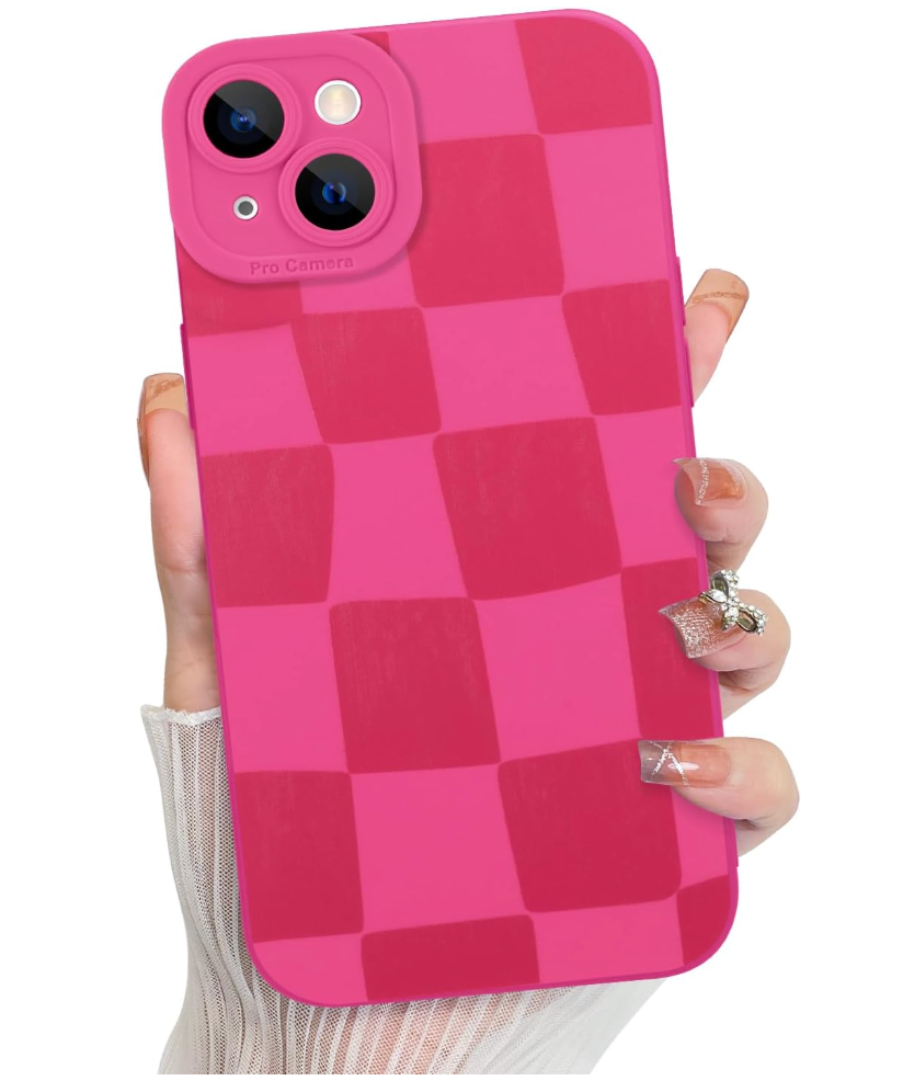 KANGHAR Compatible with iPhone 13 Pro Max Case, Silicone Checkered Cute Pattern, Camera Protection Soft Slim Phone Case for Girls Women -Black