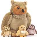 Tezituor 4-in-1 Owl Stuffed Animals Set, 20 Inch Large Mommy Stuffed Owl Plush with 3 Babies Toy, Soft Owl Plush Pillow for Girls Boys Birthday Christmas Decor