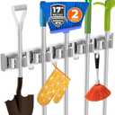 reliahom Broom Holder Wall Mount, 2 Pack 5 Racks with 4 Hooks Silver - Mop Storage Tool Racks, Broom Hanger Tool Organizer for Garage, Kitchen, Garden, Laundry Room