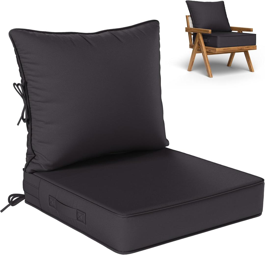 Outdoor Seat Cushion Set 22 L  22 W  4 H Inch Waterproof & Fade Resistant Patio Furniture Cushions with Removable Cover with Handle and Straps for Sofa Chairs, Chairs, Grey