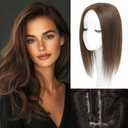 Rootoo Hair Toppers for Women Real Human Hair, 14 Inch Realistic Biological Scalp Topper Hair Pieces for Women with Thinning Hair, Clip in Curtain Bangs Big Base 360 Cover (Medium Brown, 16 Inch)