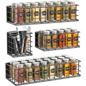 Ofiray-home Magnetic Fridge Shelf, 4-Pack Metal Strong Magnet Rack, Space Saving Spice Organizer, Utensil Holder, Fruit Potato Onion Storage Bins, Black Refrigerator Organizers and Storage