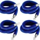 JAPCHET 4 Pack 6.6 Feet Velvet Rope, Blue Velvet Stanchion Rope with Silver Polished Hooks, Crowd Control Queue Line Barrier Rope Hanging Ropes for Hotels, Movie Theaters (6.6 Feet Blue)
