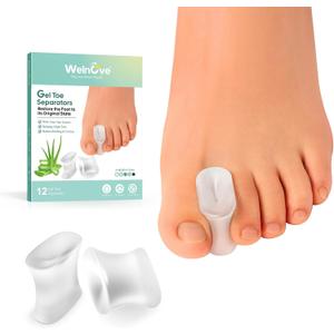Welnove 12-Pack Gel Toe Separators  Bunion Pads  Toe Spacers for Straightening Overlapping Toes for Men and Women - Transparent
