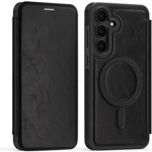 Lunivop Compatible with Samsung Galaxy S25 FE Case 2025 6.7 '' Flip Cover PU Leather RFID Blocking Card Holder Wallet Compatible with Magsafe Magnetic Phone Case for S25 FE (Black)