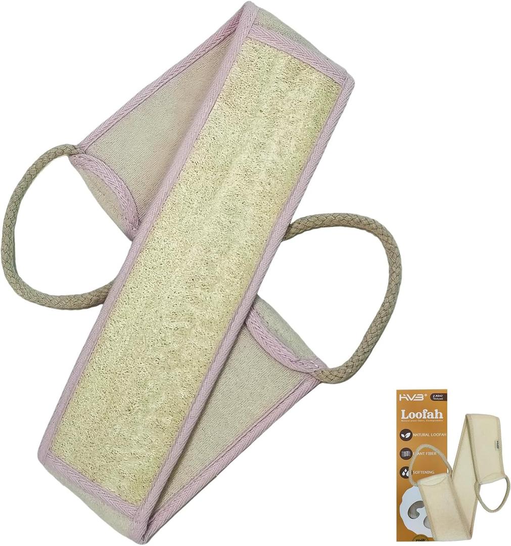 HVB Natural Loofah Back Scrubber for Shower, Exfoliating Natural Loofah Back Scrubber, Unisex, Deep Cleanses The Back and Revitalizes Skin – Pack of 2 (1 Box)