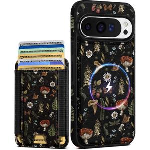 Shorogyt for Google Pixel 9Pro XL Cute Kawaii Leather Phone Case - Compatible with Magsafe Wallet Magnetic Credit Card Holder Fashion Mushroom Design Phone Cover for Women Girls, Fits 7 Cards