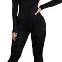 GOBLES Women's Sexy Long Sleeve High Waist Zipper Back Bodycon Jumpsuit Rompers (Large, Black)