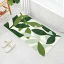 Gibelle Long Bathroom Runner Rug 24"x48", Green Leaves Large Bath Runner Rugs for Bathroom, Non-Slip Strong Water Absorbent Plush Microfiber Bath Mat Runner Washable