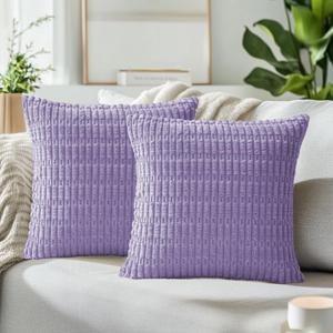 QUORGVES Corduroy Decorative Throw Pillow Covers 20x20 Inch Set of 2 Soft Pillow Covers 20 x 20 Farmhouse Home Decor for Sofa Living Room Couch Bed Lavender Light Purple